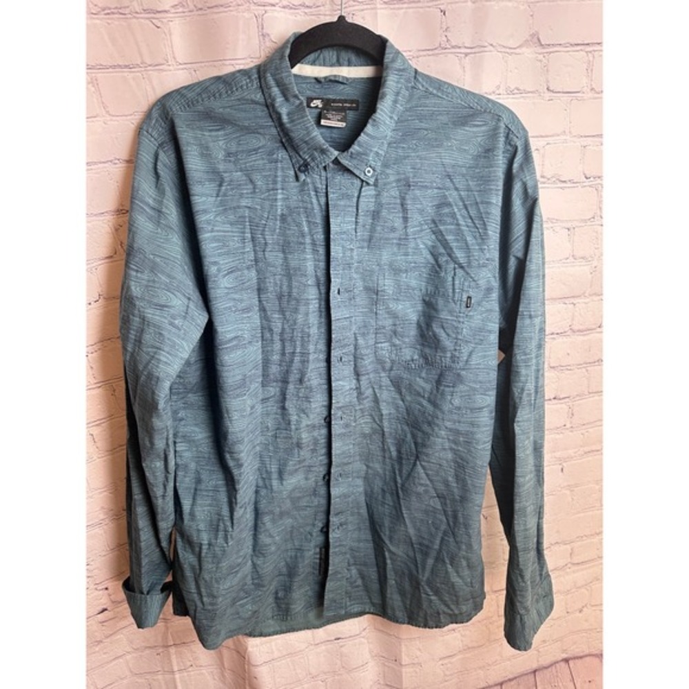 Nike SB Button Down Shirt Long Sleeve Skateboarding Top‎ Blue Pattern Size L